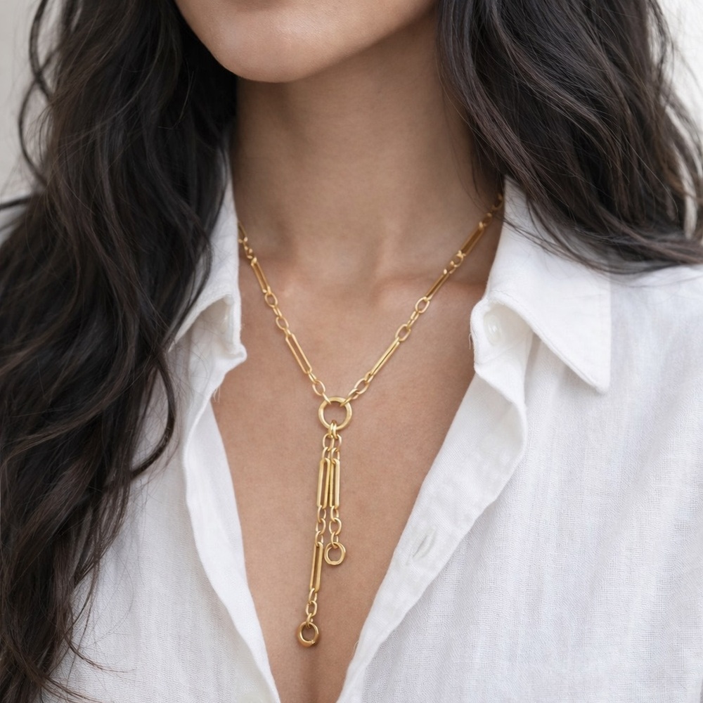 Gold Filled lariat charm holder necklace
